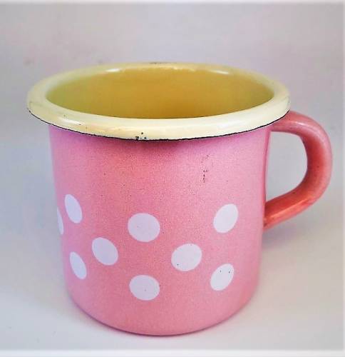 Emaille-Tasse, rosa mit Pünktchen