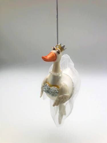Ente aus Glas im Kleid zum Hängen